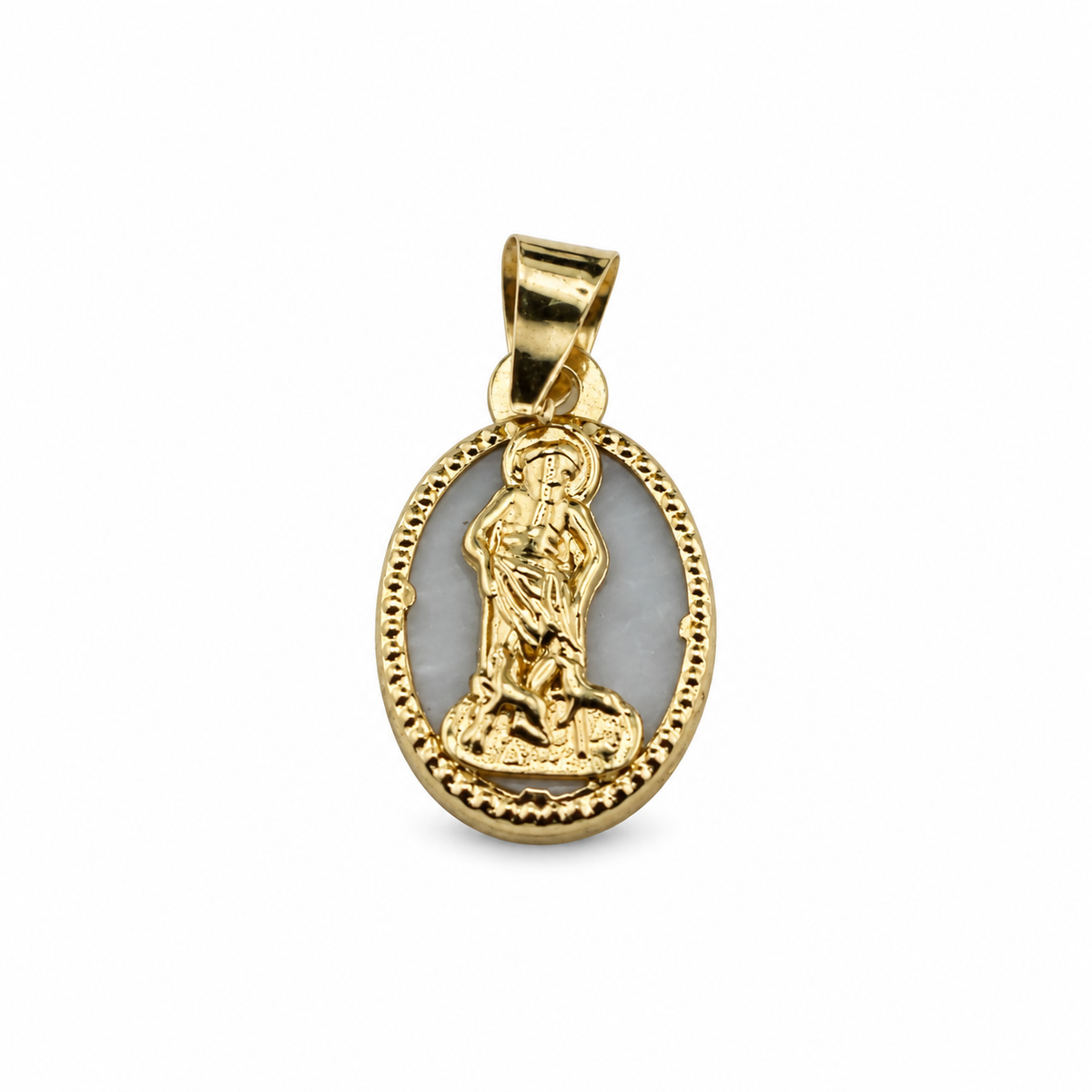 Dije ovalado con imagen de San Lázaro