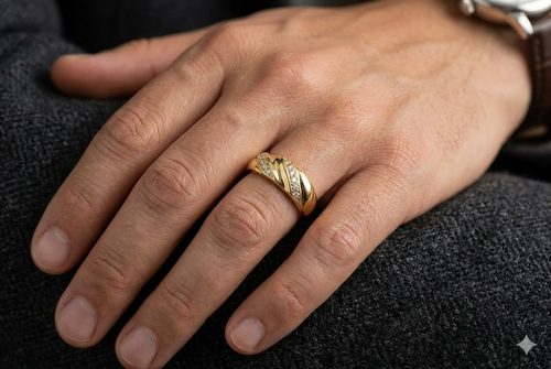 Anillo de Boda para Hombre con CZ en Oro 10K