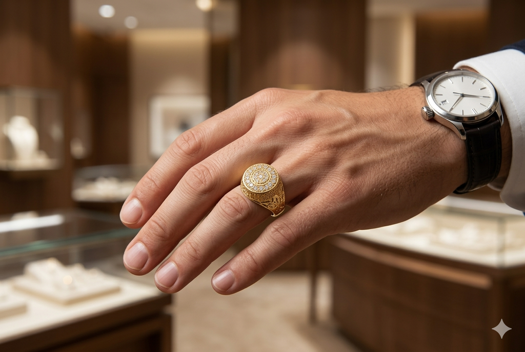 Anillo Sello Pavé con CZ en Oro 10K – Estilo Statement