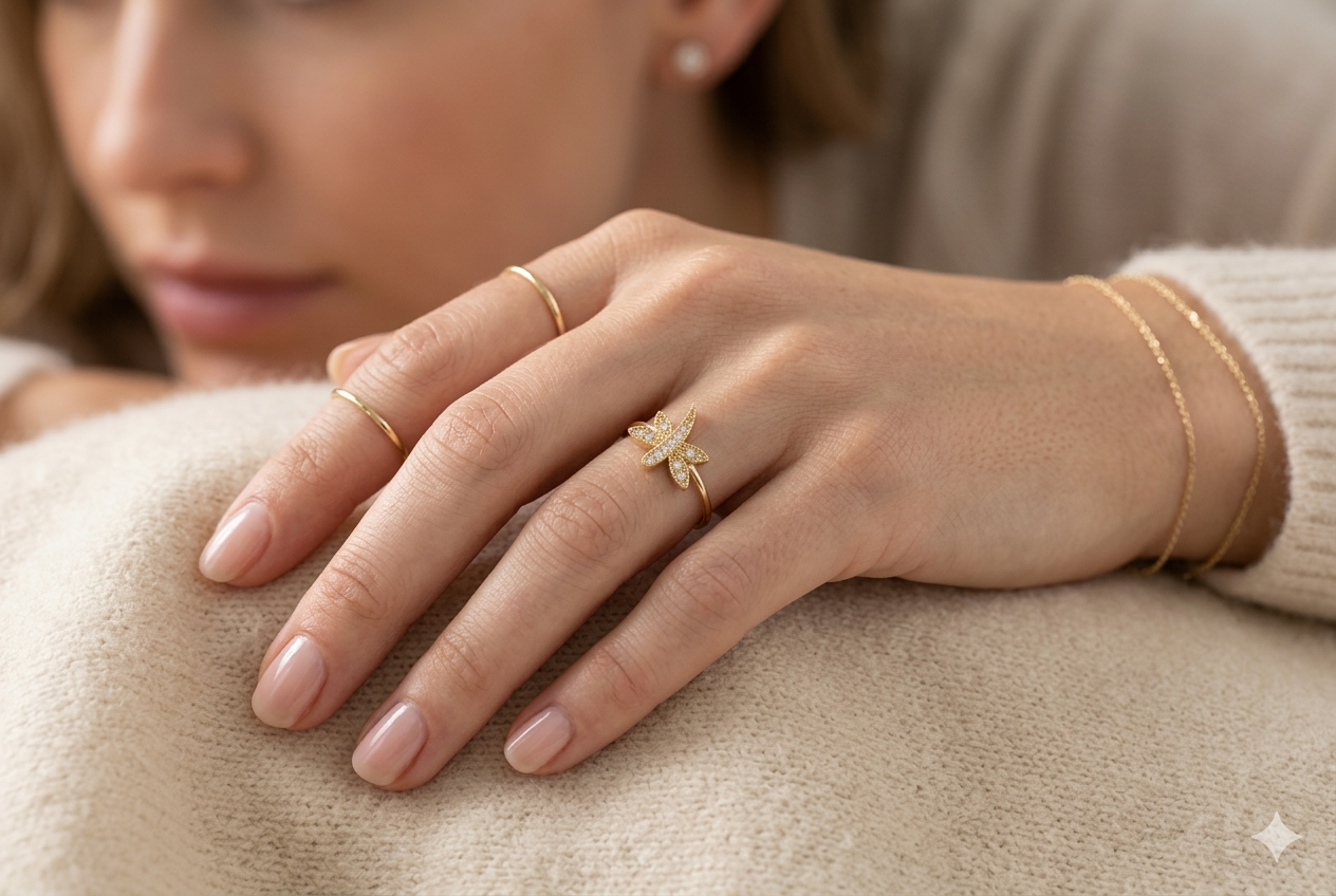 Anillo Libélula con CZ en Oro 10K - Talla 6.5