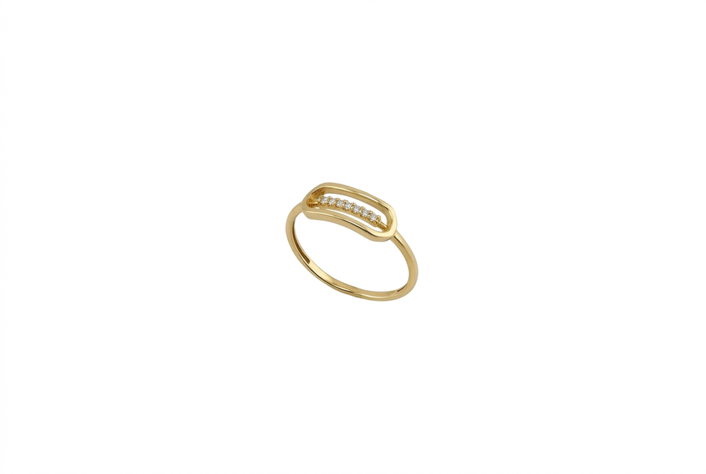 Anillo Barra Horizontal con CZ en Oro 14K