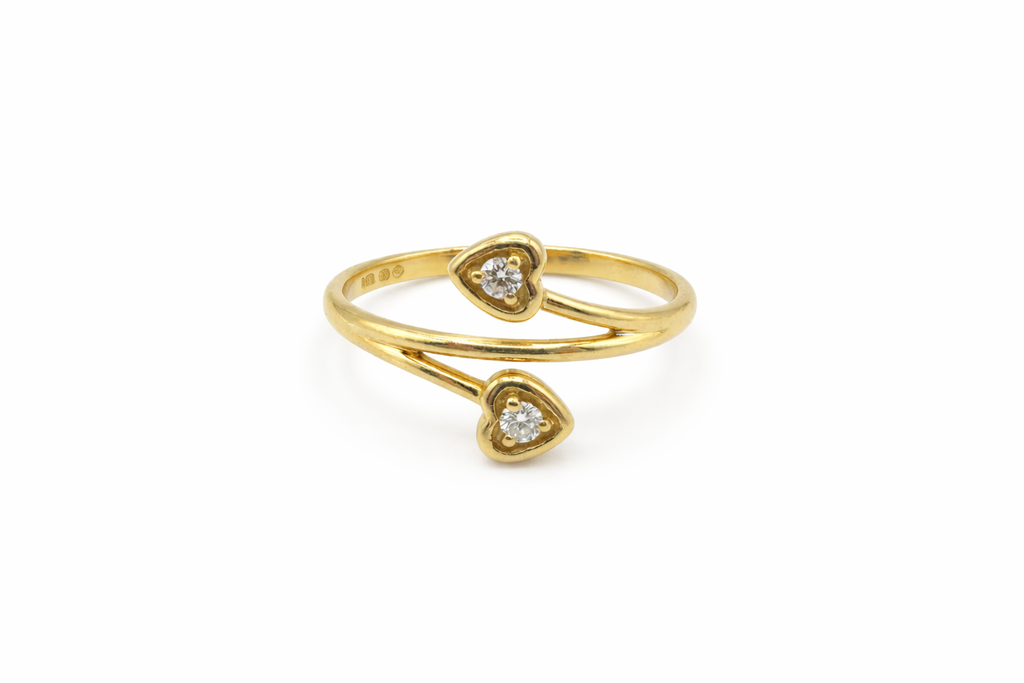 Anillo Doble Corazón con CZ en Oro 10K
