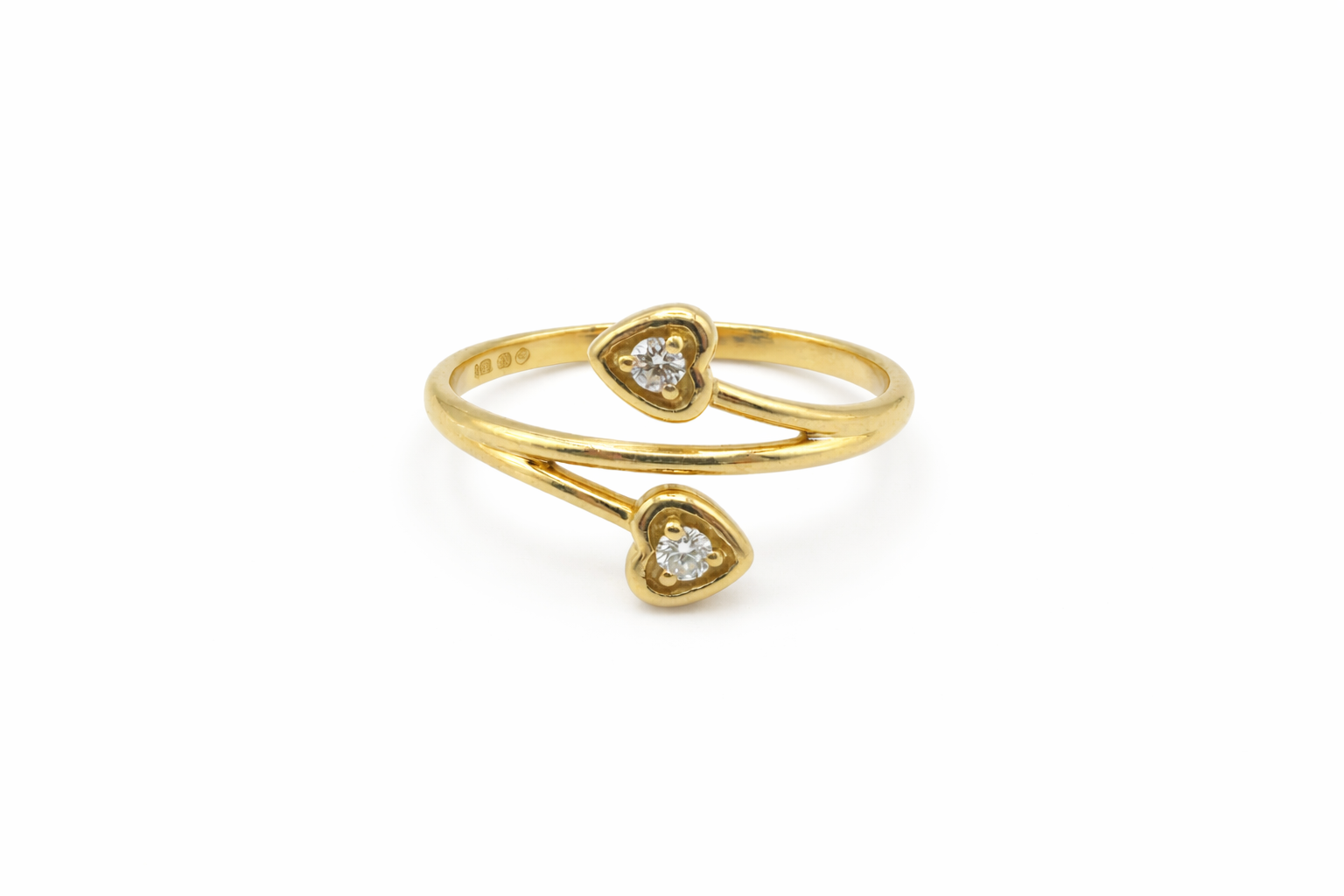 Anillo Doble Corazón con CZ en Oro 10K