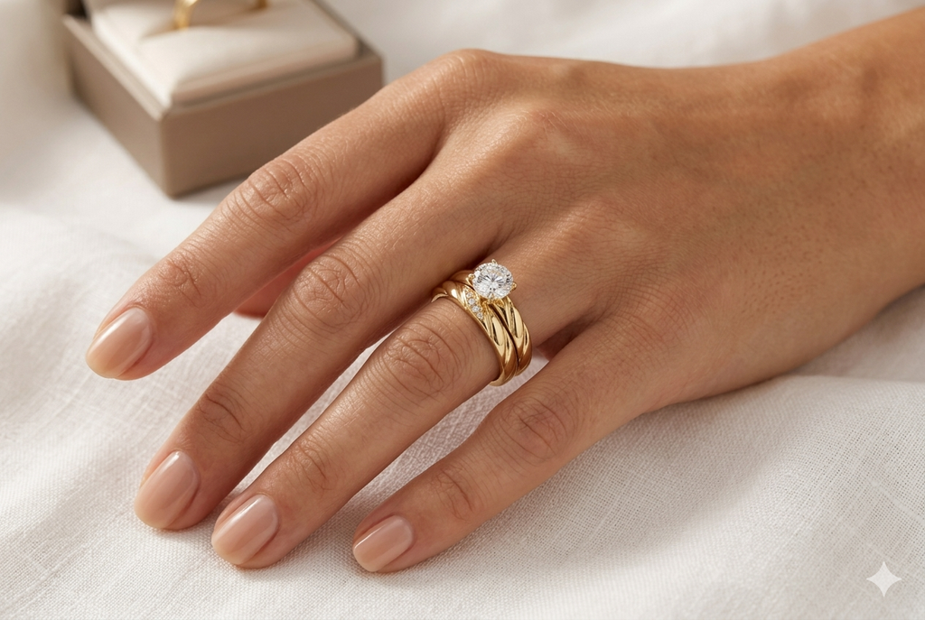 Set de Anillos de Compromiso Tipo Solitario con CZ en Oro 10K