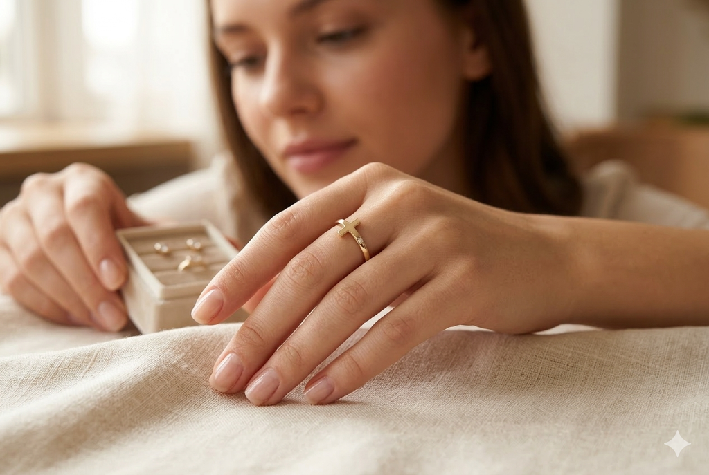 Anillo Cruz con CZ en Oro 10K