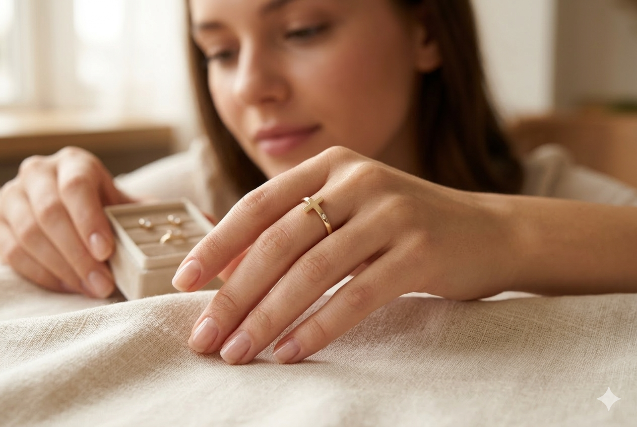 Anillo Cruz con CZ en Oro 10K