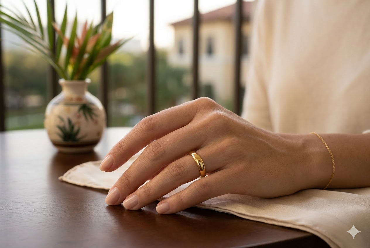 Anillo Banda Clásica Tipo Dome en Oro 14K – Talla 7.5