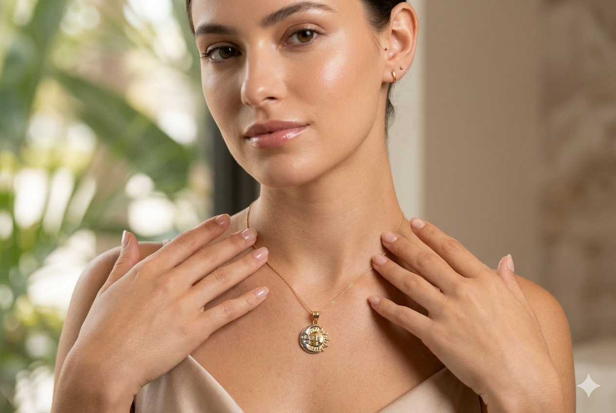 Dije Sol y Luna Bicolor en Oro 10K