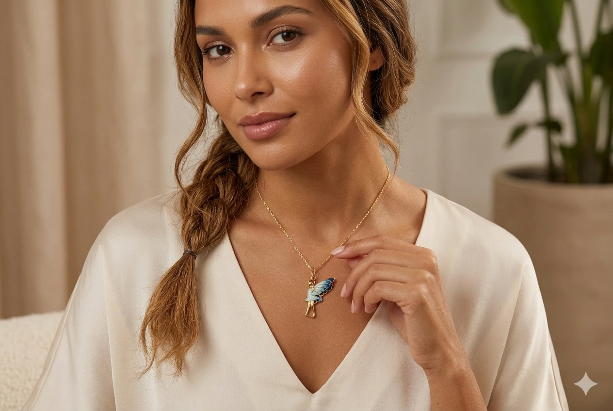 Dije Hada Esmaltado Azul en Oro 10K