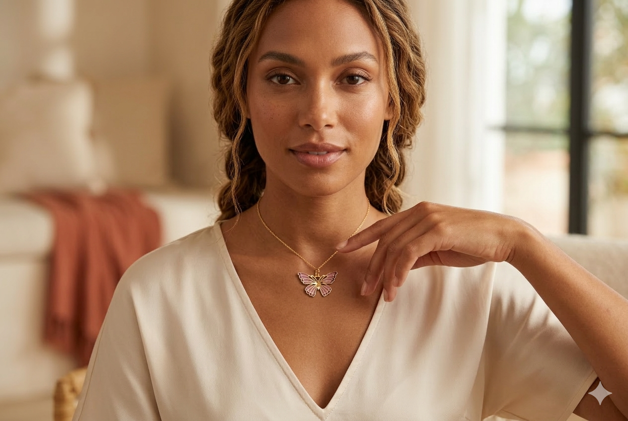 Dije Mariposa Esmaltado Rosa en Oro 10K