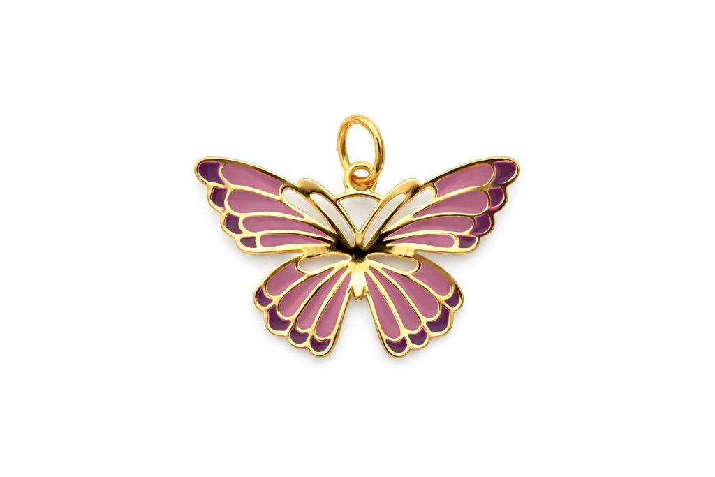 Dije Mariposa Esmaltado Rosa en Oro 10K