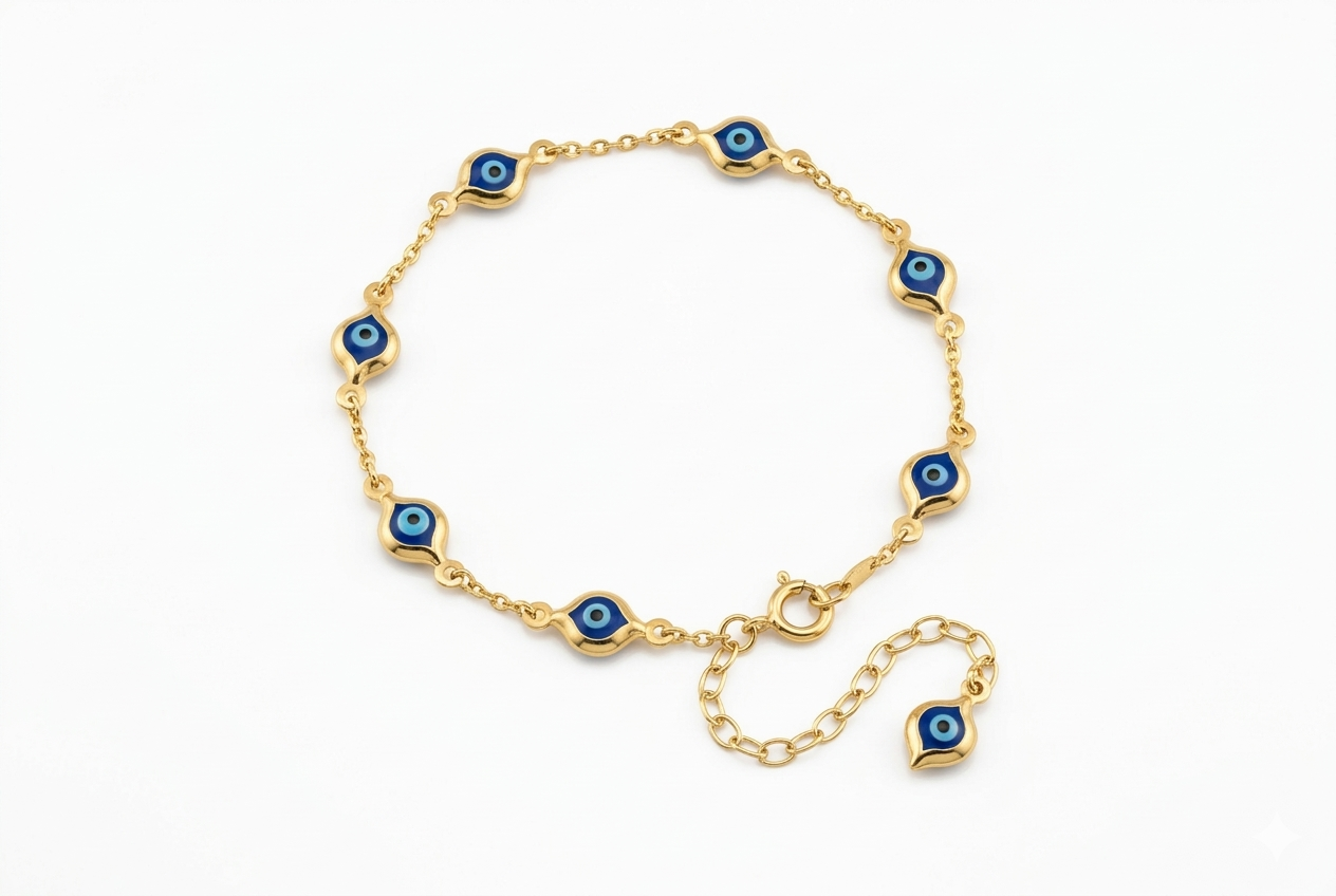 Pulsera Ojo Turco en Oro 10K Ajustable (Azul / Rojo)