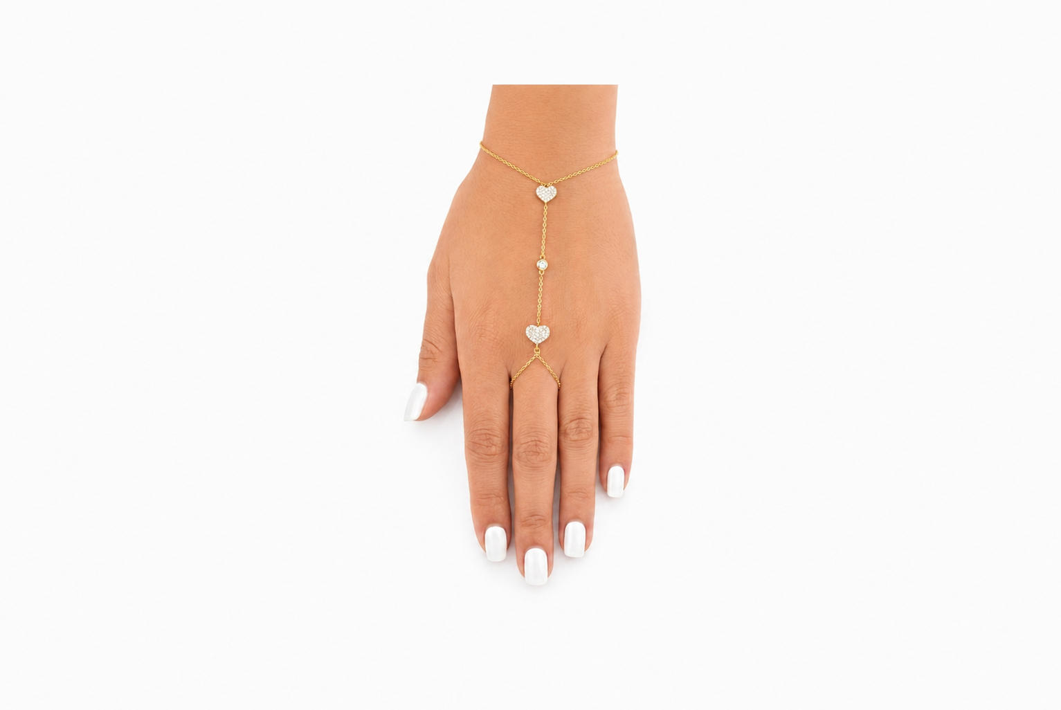 Pulsera de Mano con Corazones CZ en Oro 10K