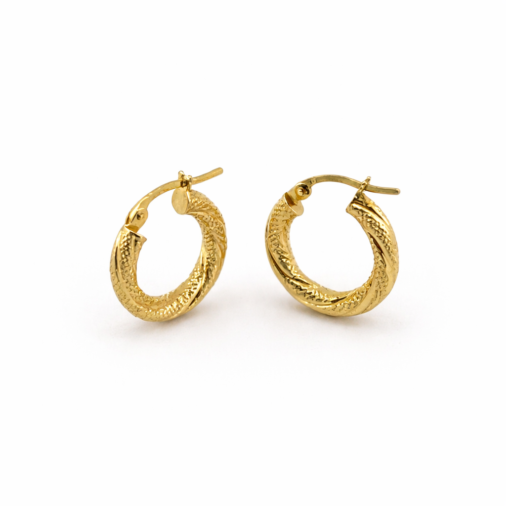 Aretes Aro Trenzado Tipo Rope en Oro 14K