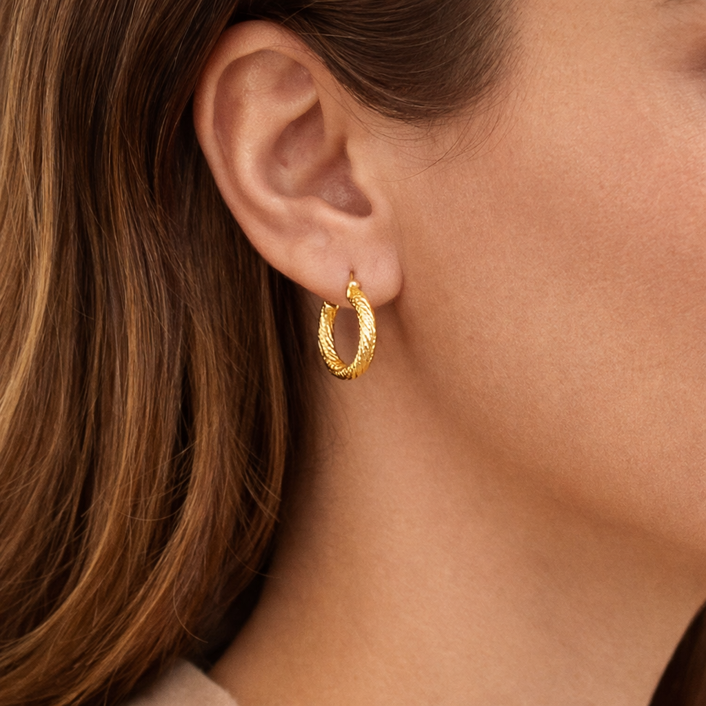 Aretes Aro Trenzado Tipo Rope en Oro 14K