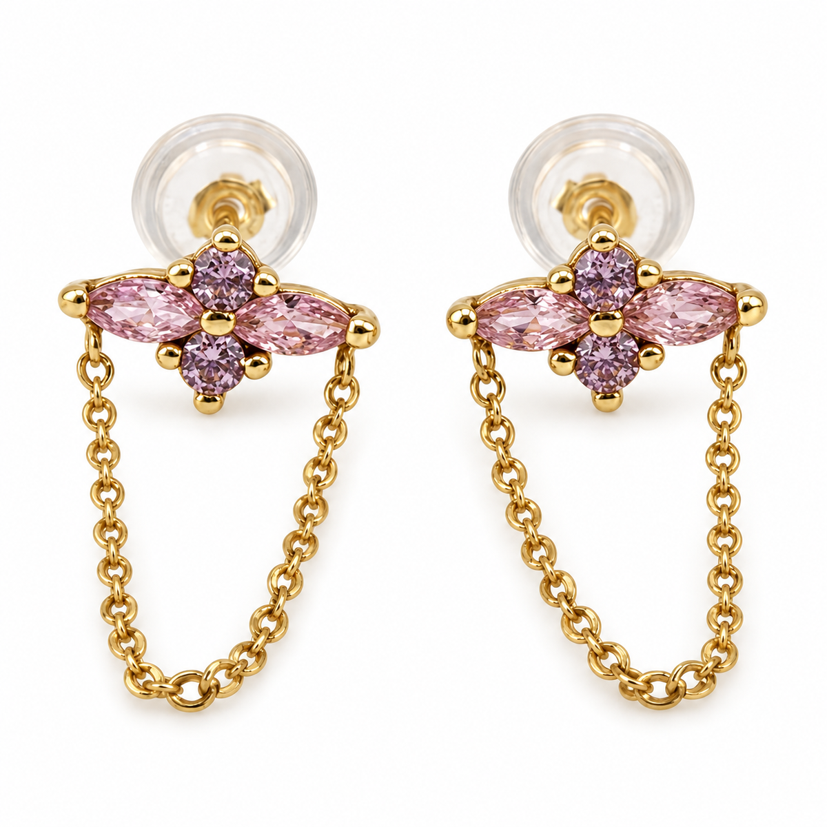 Aretes con piedras y cadena 14K