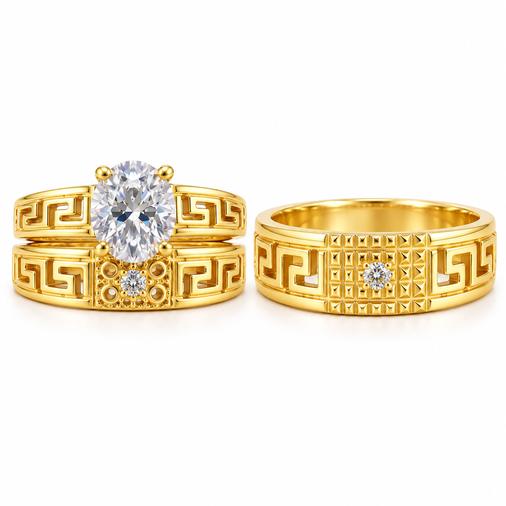 Trío de Anillos de compromiso estilo greco 10K