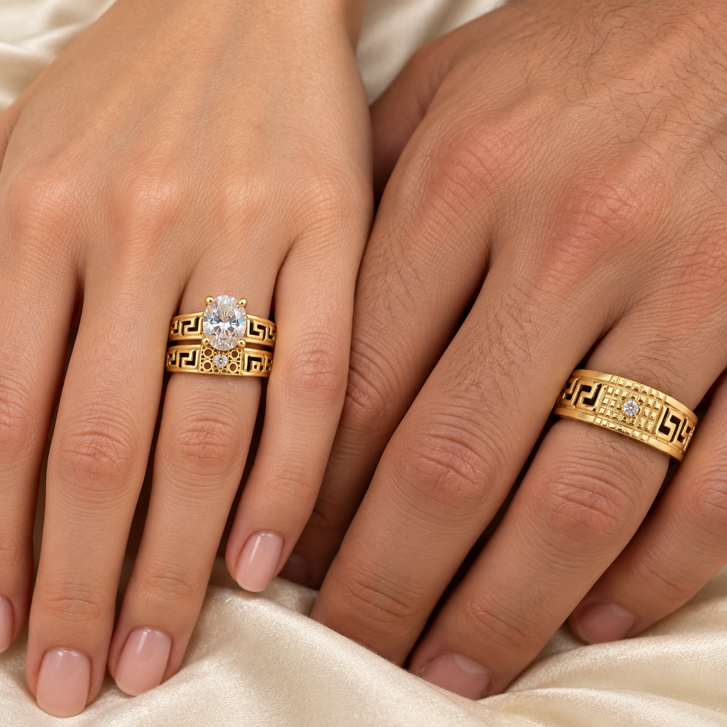 Trío de Anillos de compromiso estilo greco 10K