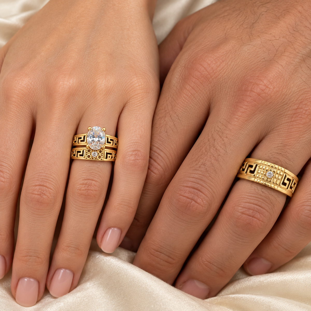 Trío de Anillos de compromiso estilo greco 10K