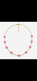Cadena con flores de color rosa 14K