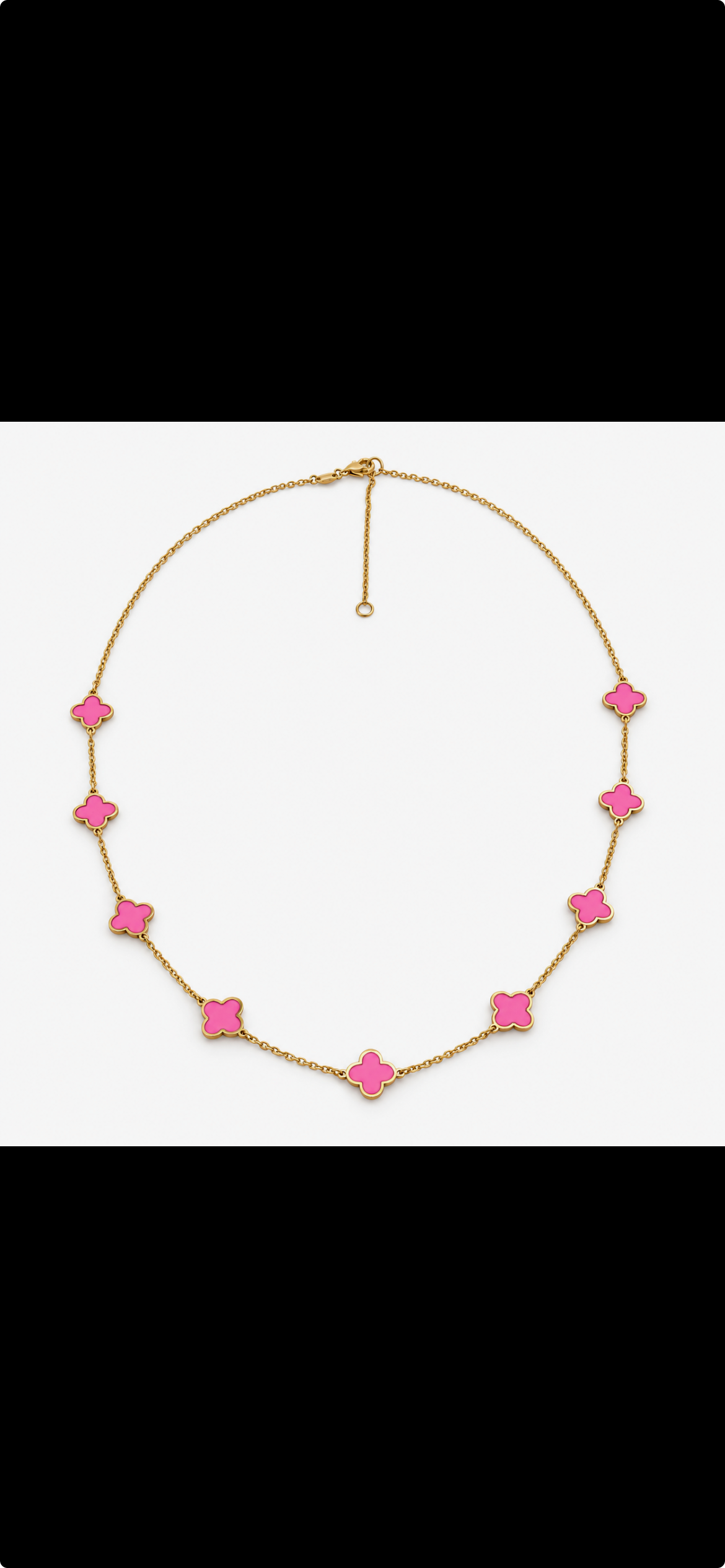 Cadena con flores de color rosa 14K