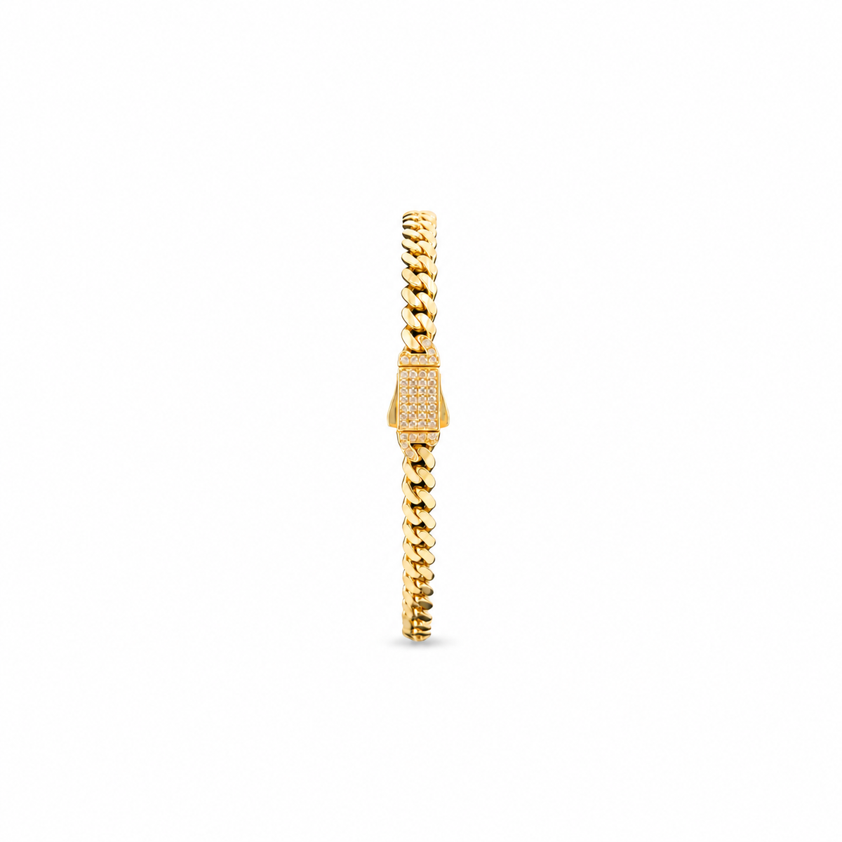 Pulsera cubana en oro de 10K con cierre de piedras · 4 mm