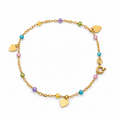 Pulsera multicolor con dijes de corazón 10K