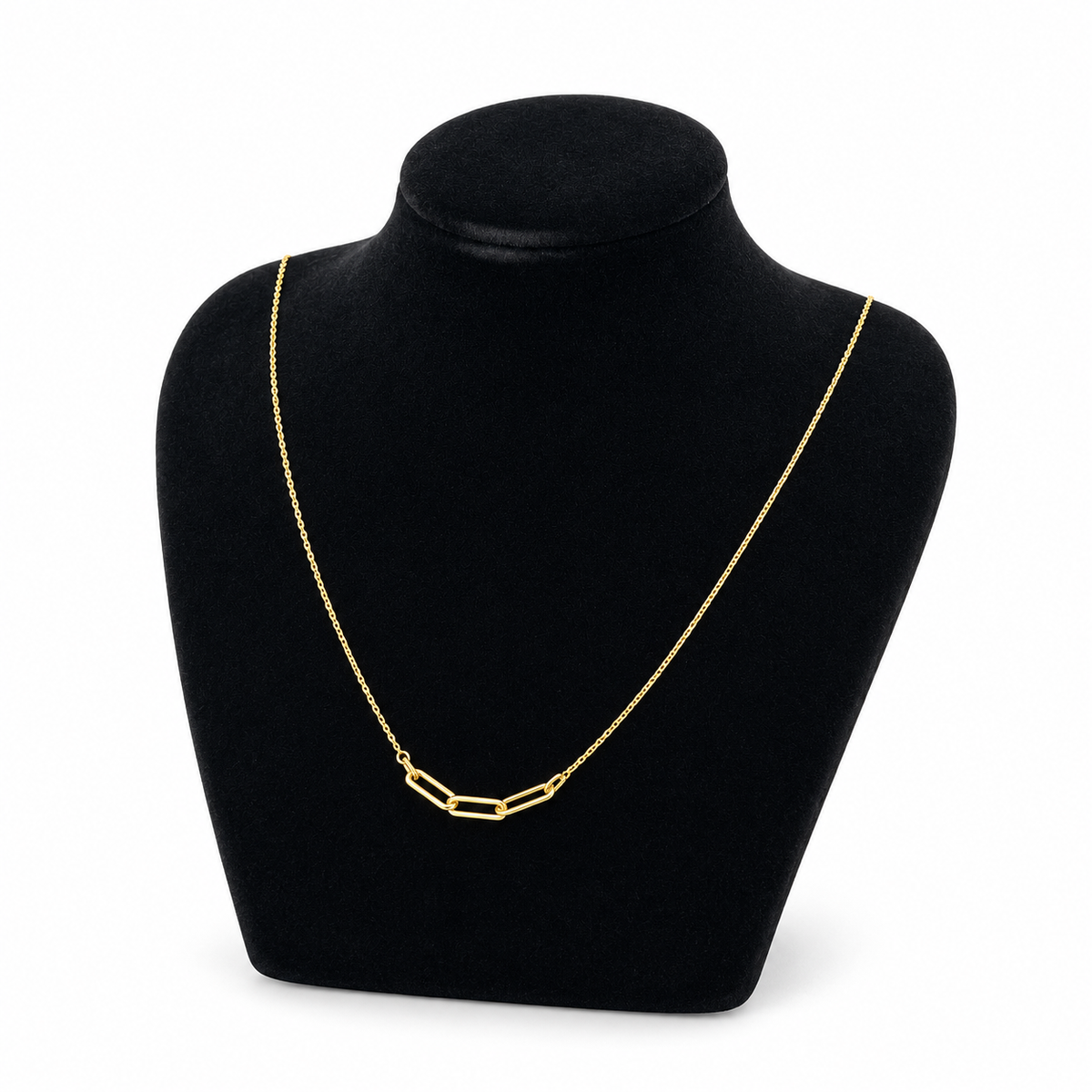 Collar de oro 10K con tres eslabones paperclip · 18 pulgadas