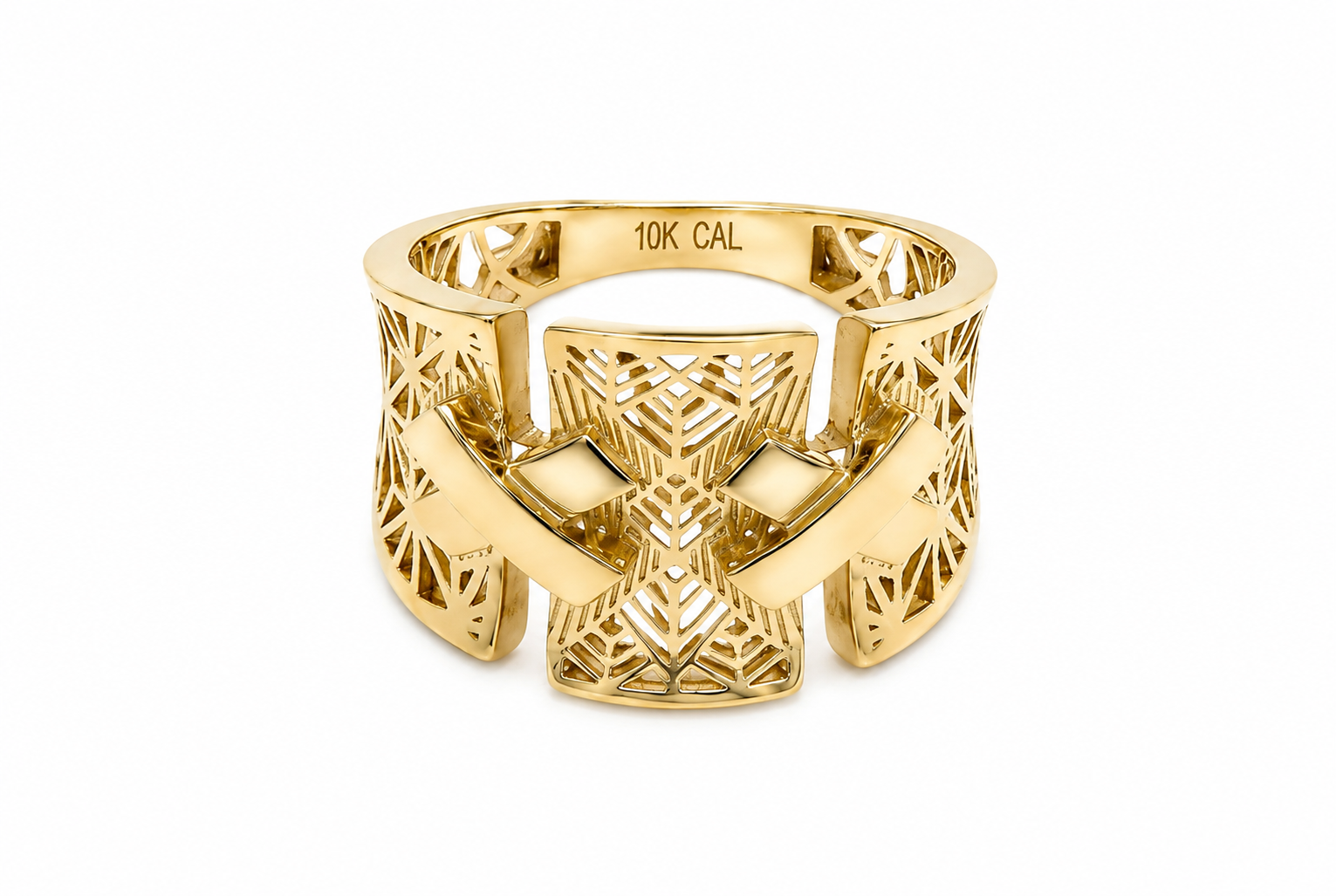 Anillo Geométrico Calado en Oro 10K