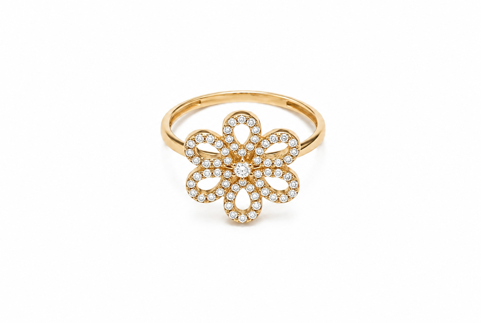 Anillo Flor con CZ en Oro 10K