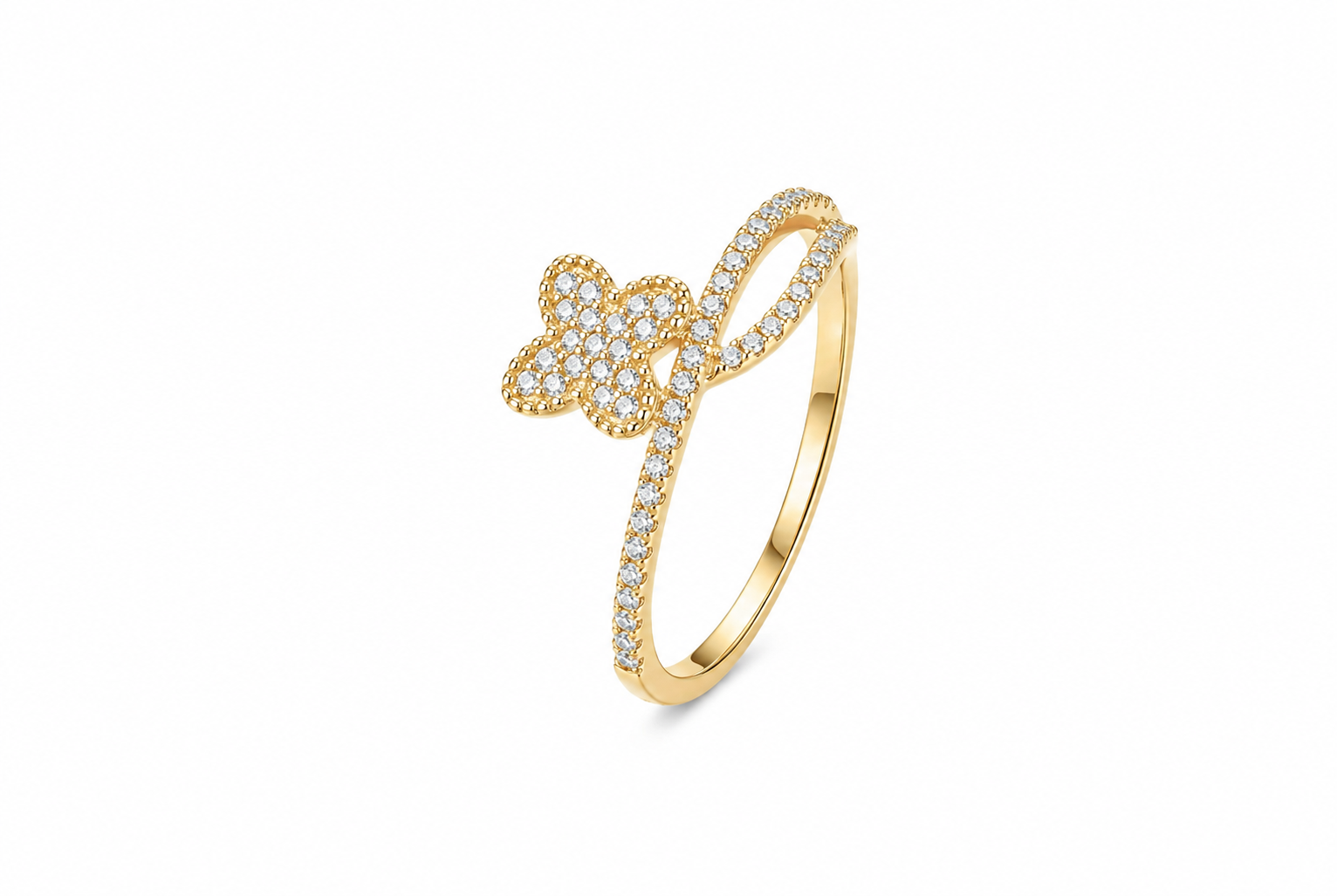 Anillo Flor Pequeña Bypass con CZ en Oro 10K