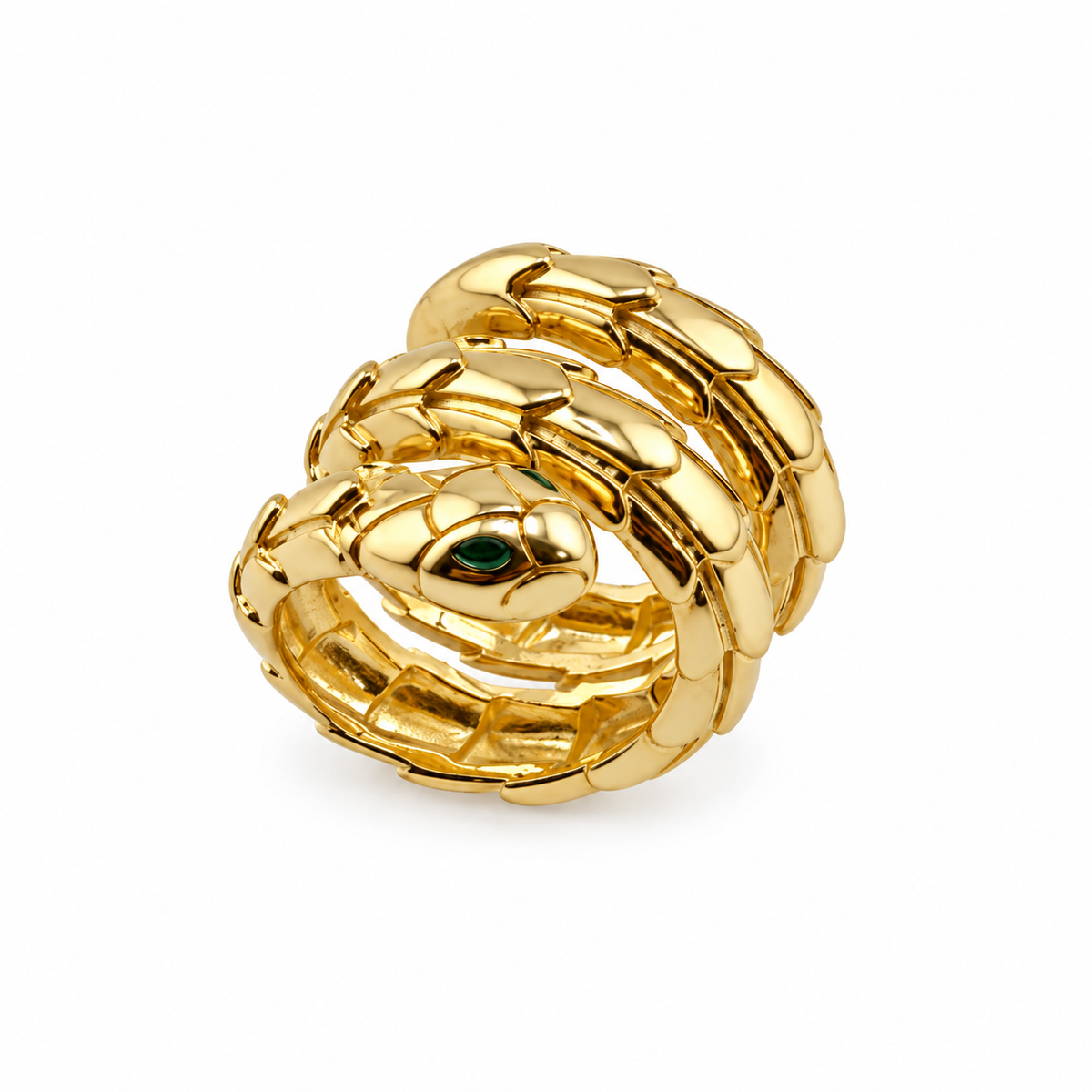 Dije de serpiente en tono dorado con ojo verde 14K