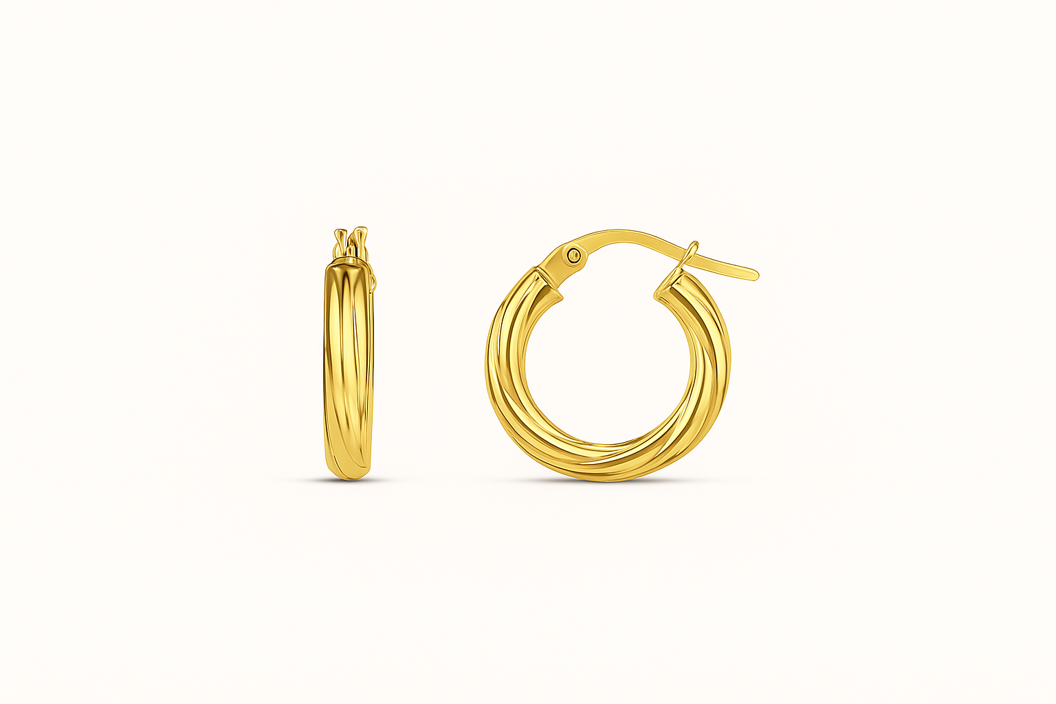 Aretes Argolla Trenzada Mini 4mm en Oro 10K