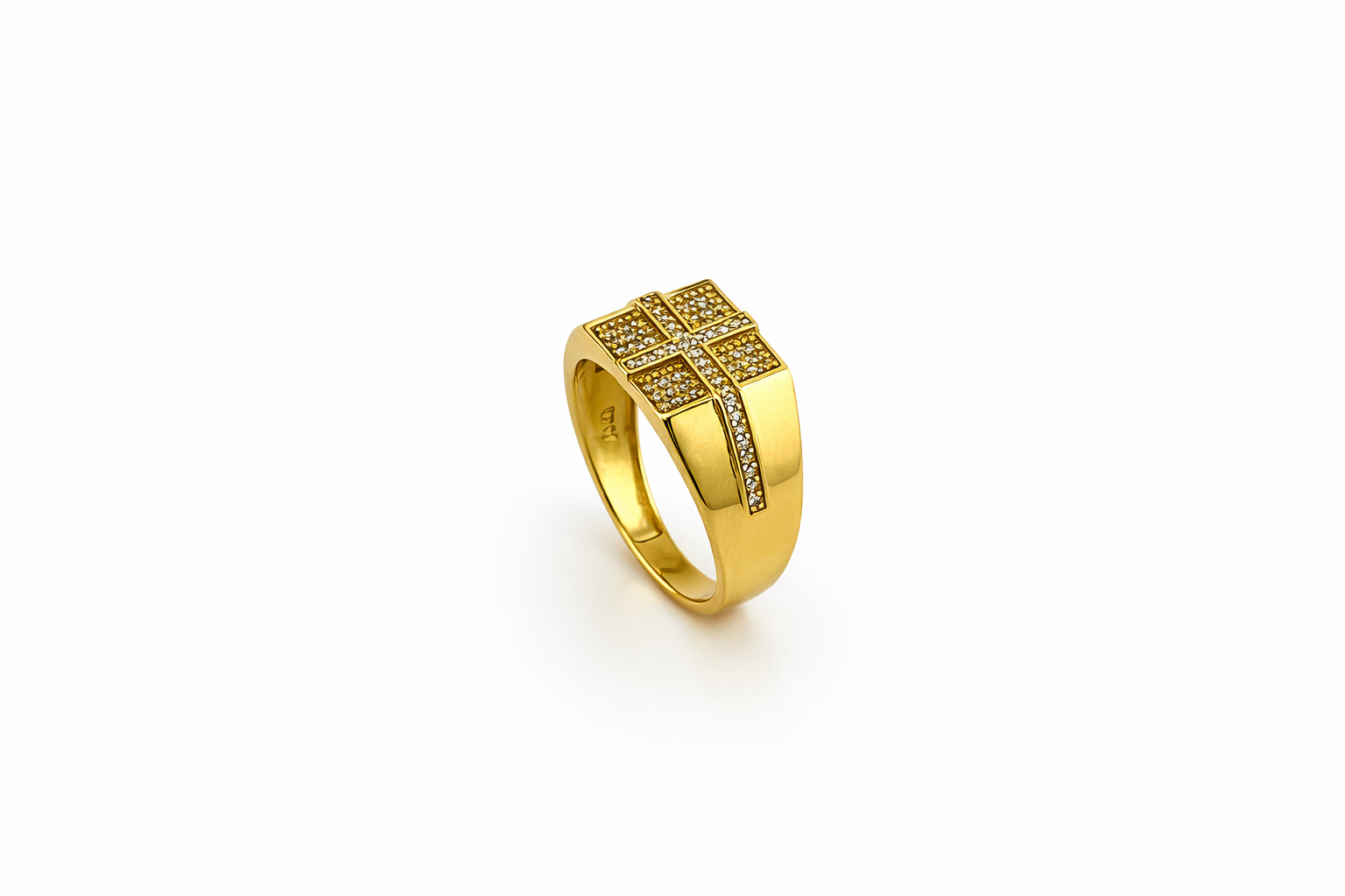 Anillo Sello Cruz con CZ en Oro 10K - Talla 10.5