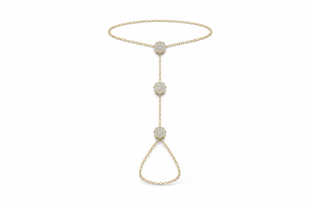 Pulsera delicada estilo lariat en oro amarillo de 10K con estaciones florales