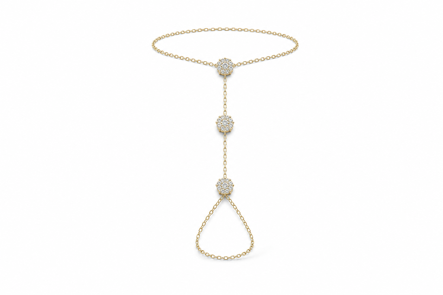 Pulsera delicada estilo lariat en oro amarillo de 10K con estaciones florales