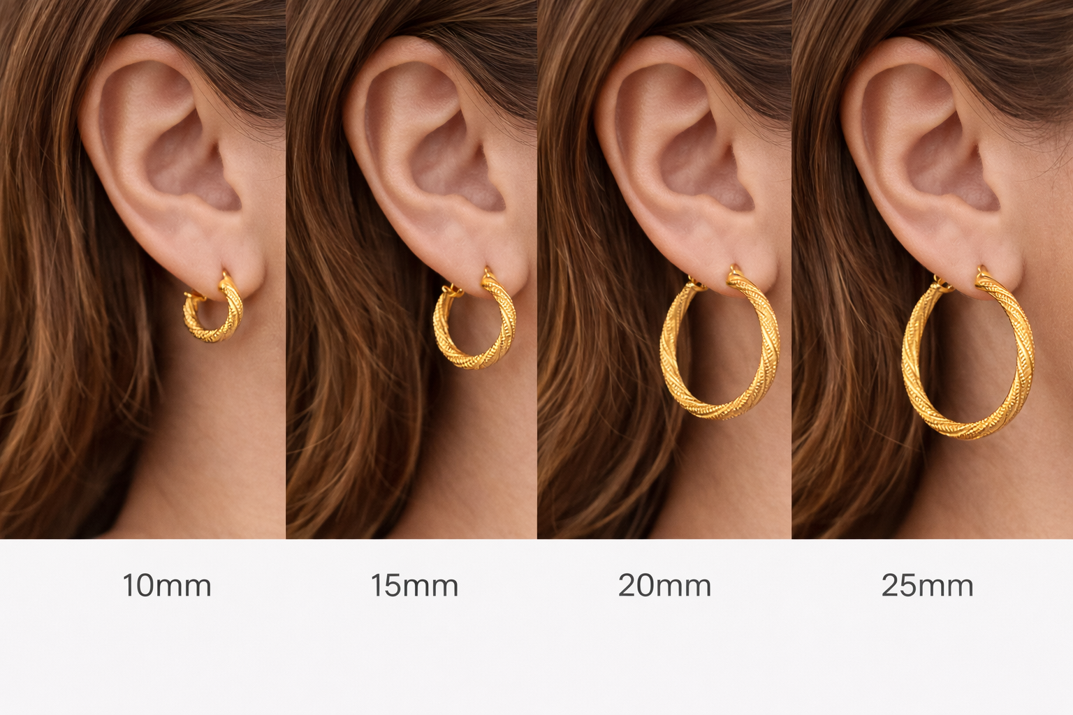 Aretes Argolla Trenzada Texturizada 3mm en Oro 10K (Varios Tamaños)