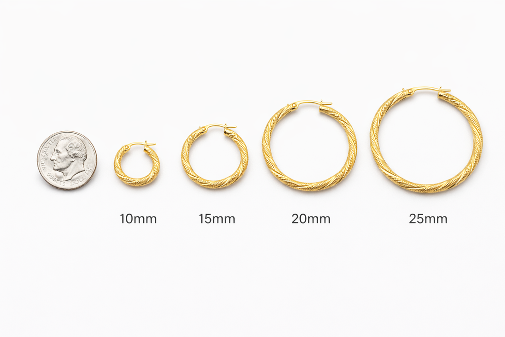 Aretes Argolla Trenzada Texturizada 3mm en Oro 10K (Varios Tamaños)