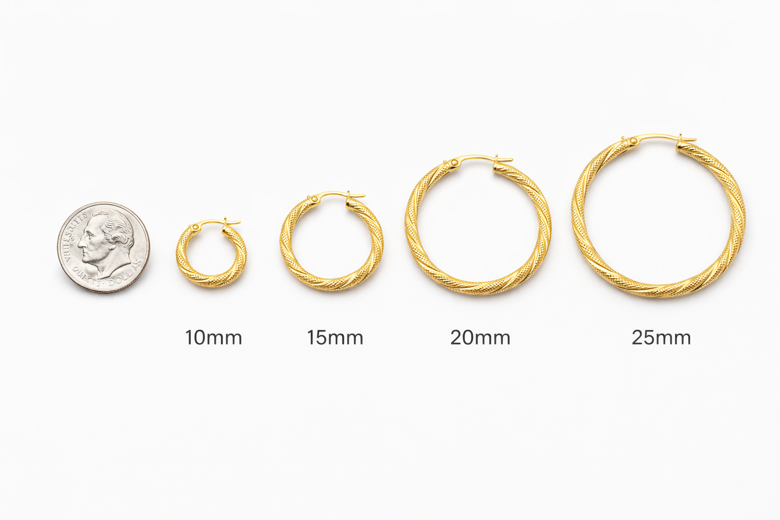 Aretes Argolla Trenzada Texturizada 3mm en Oro 10K (Varios Tamaños)