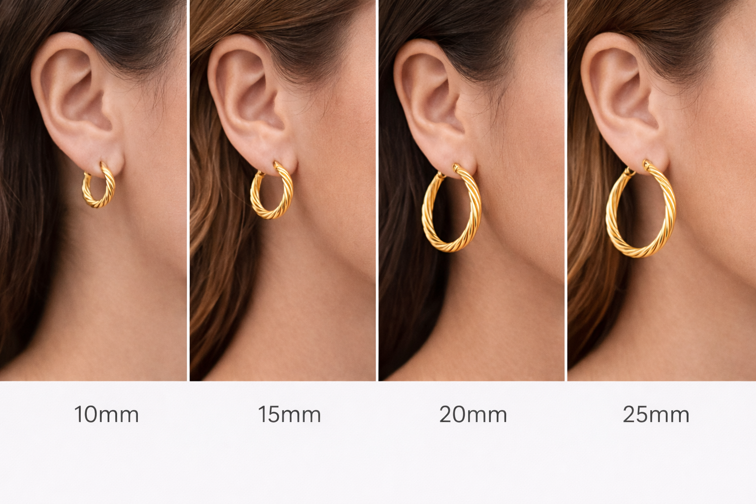 Aretes Argolla Trenzada 3mm en Oro 10K (Varios Tamaños)