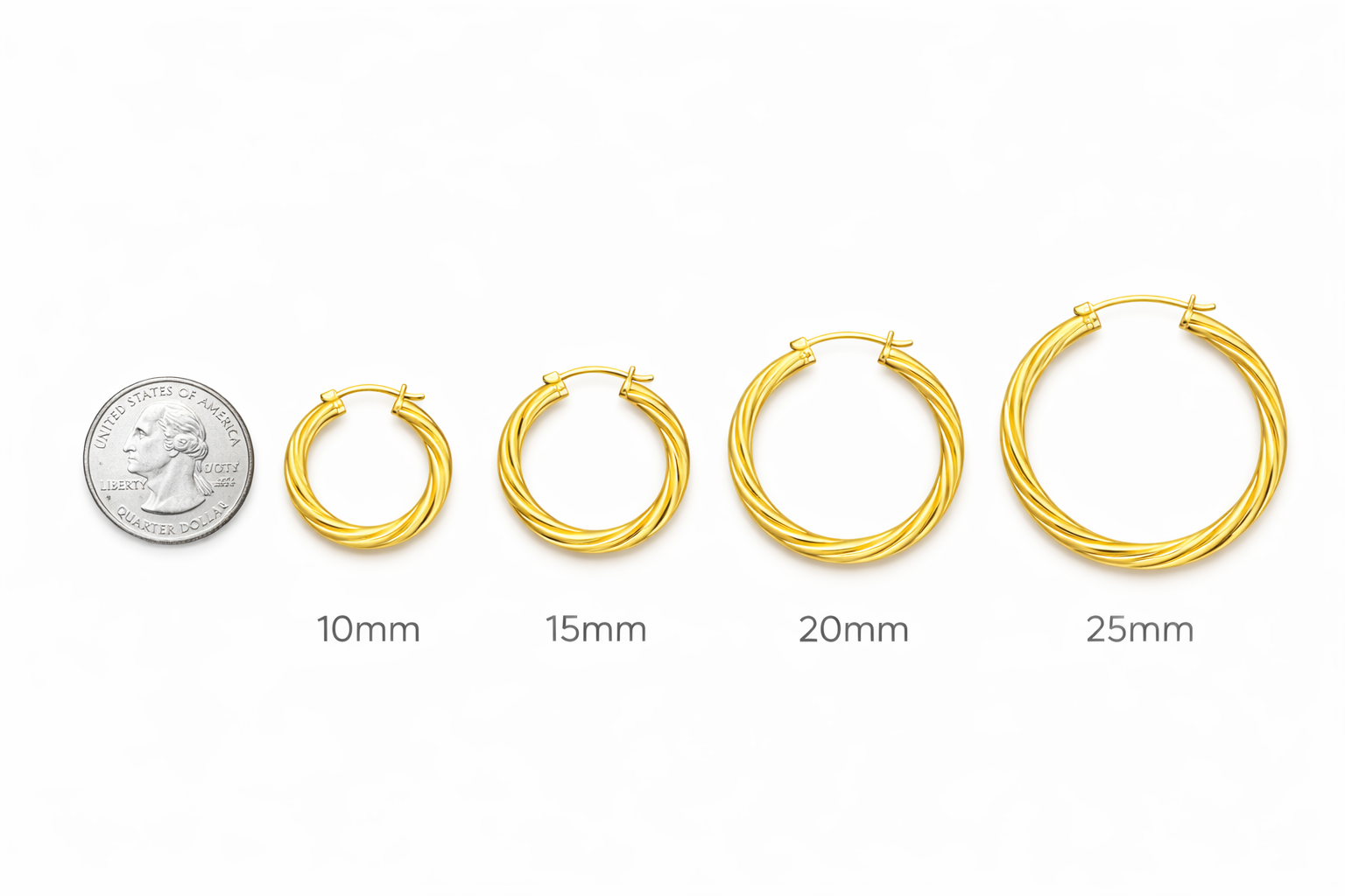 Aretes Argolla Trenzada 3mm en Oro 10K (Varios Tamaños)